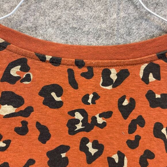 MARLEYLILLY Top Women's S/M Orange Black Leopard Print Crew Neck Long Sleeve - Picture 13 of 13